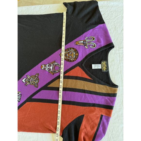 Bob Mackie Wearable Art Sweater African Masks Animals 2X Block Colors V Neck - Picture 5 of 7
